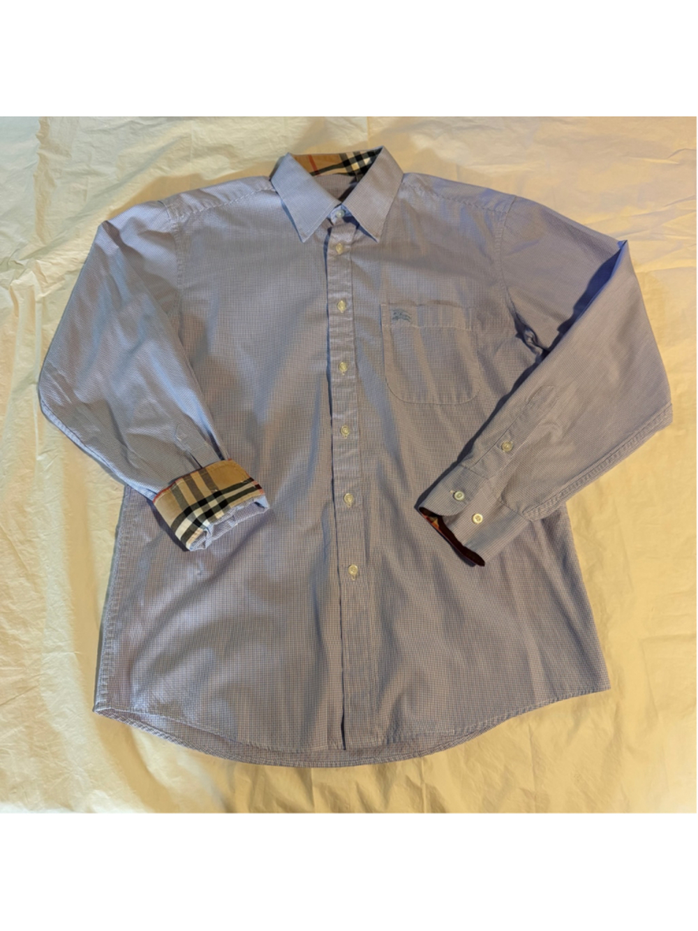 Burberry Brit Casual Button Down Shirt Men’s Size M Blue and Beige